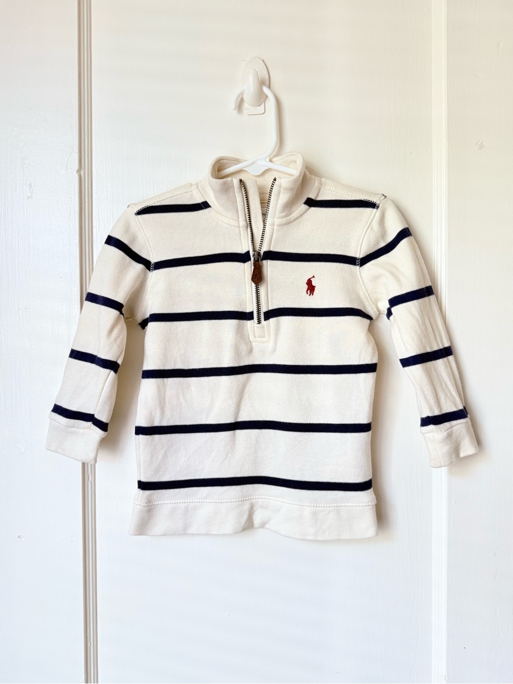 Ralph Lauren navy and white striped quarter zip sweatshirt